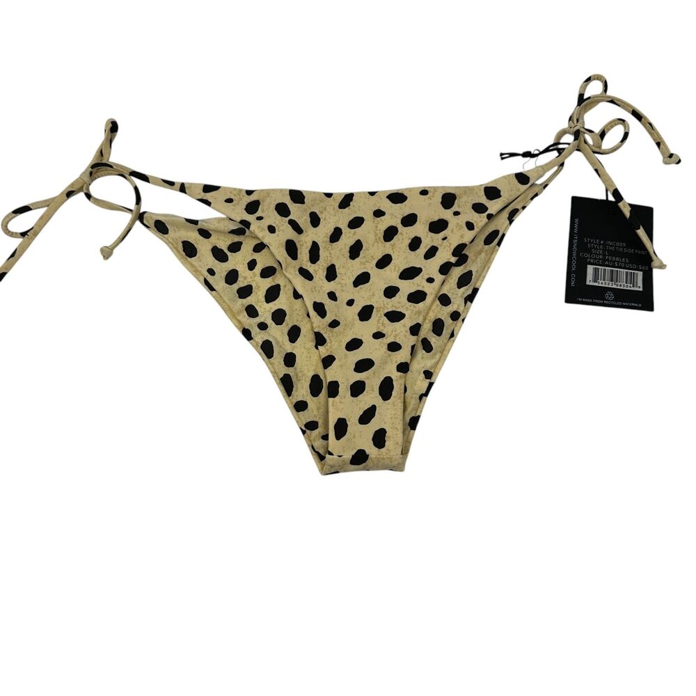 It's Now Cool Beige Black Pebbles The Tie Side Pant‎ Bathing Suit Bottom Size L
